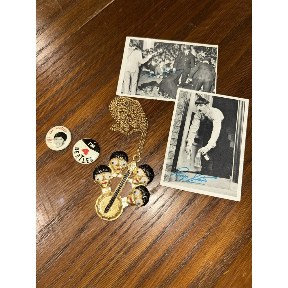 Rare Google Eyes BEATLES Pendant Necklace Vintage 1960s Beatlemania Jewelry Lot‎